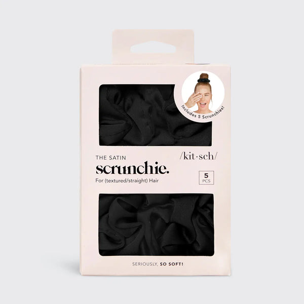 Satin Sleep Scrunchies 5pk - Black