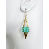 Geometric Green Glass and Brass Spike Earrings