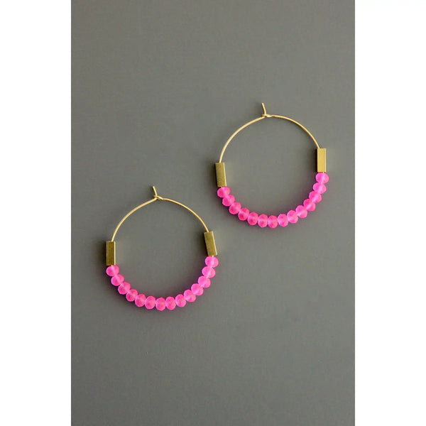 Neon Pink Glass Hoop Earrings