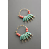 Turquoise and Coral Glass Small Hoop Earrings