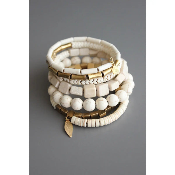 White Stone and Brass Wrap Bracelet
