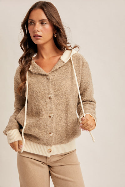 "Fireside" boucle hooded cardigan jacket