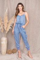 “Dressed to chill” Cargo chambray jumpsuit