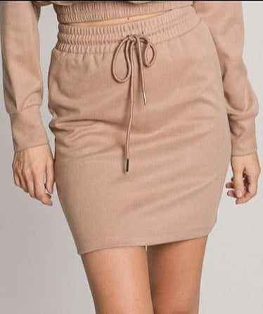 "ALMOND BUTTER" brushed terry skirt